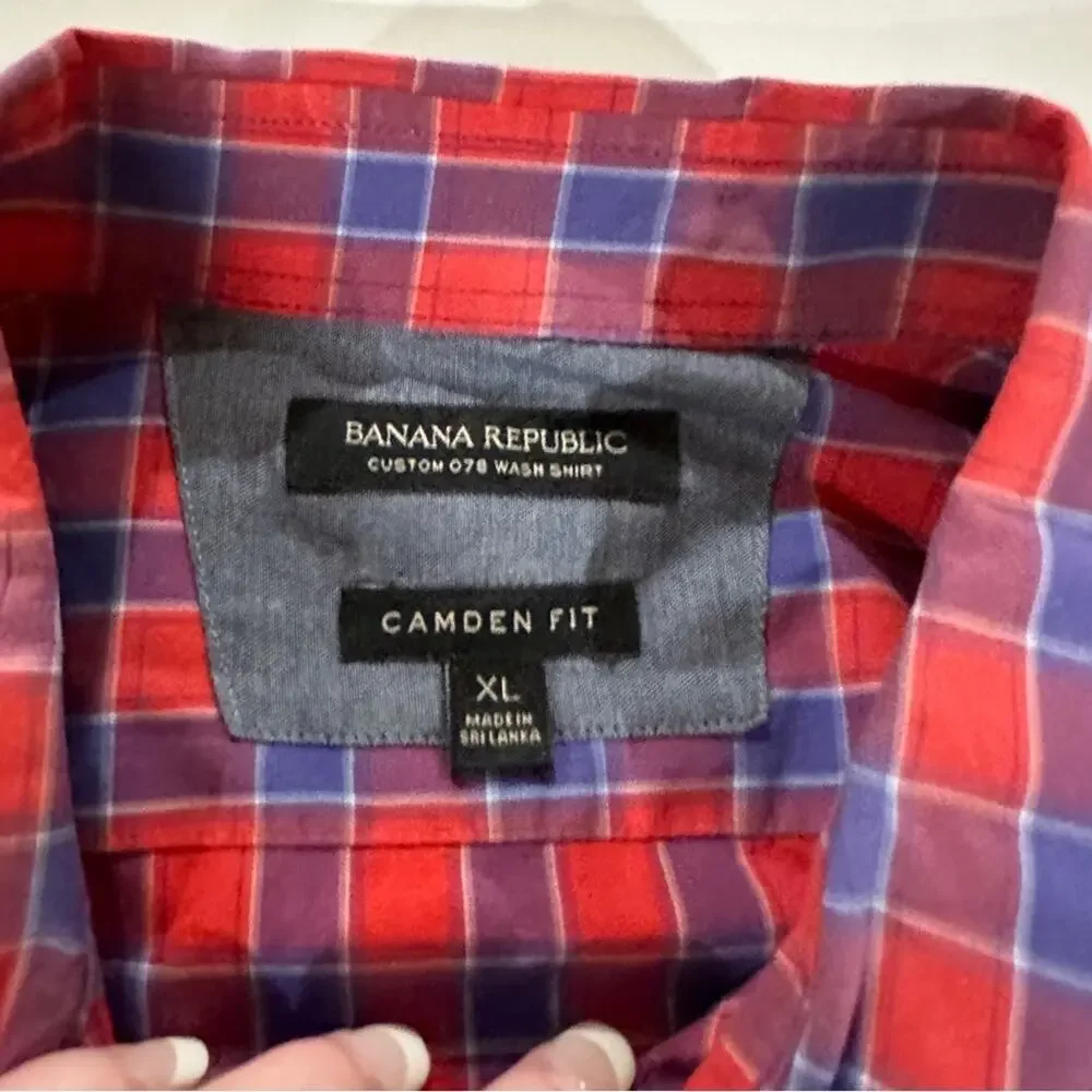 Banana Republic Camden Fit Red &‎ Purple Plaid Print Long Sleeve Button Down XL